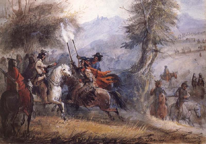 Miller, Alfred Jacob Greeting the Trappers oil painting image